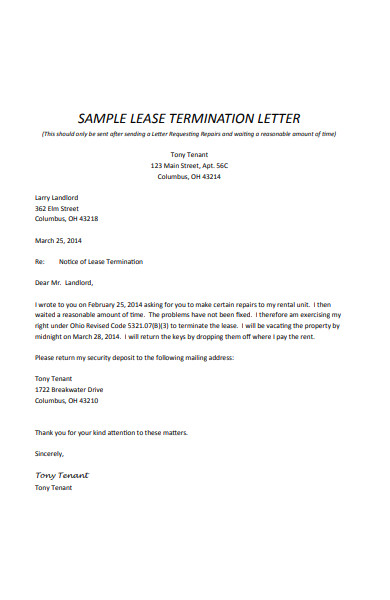 lease termination letter