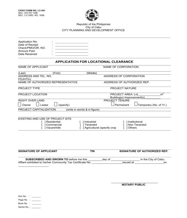locational clearance application form