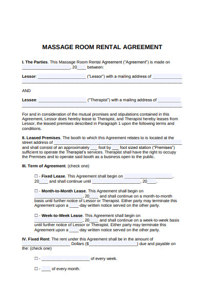 massage room rental agreement