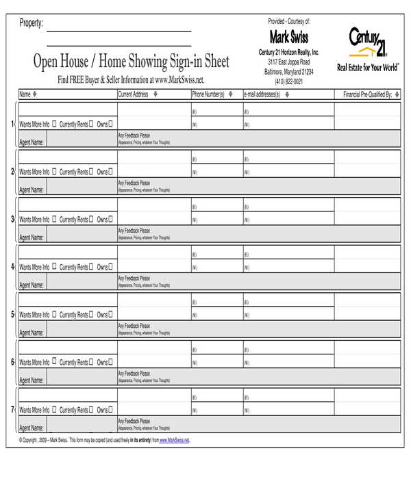 free 5 real estate open house sign in sheets in pdf