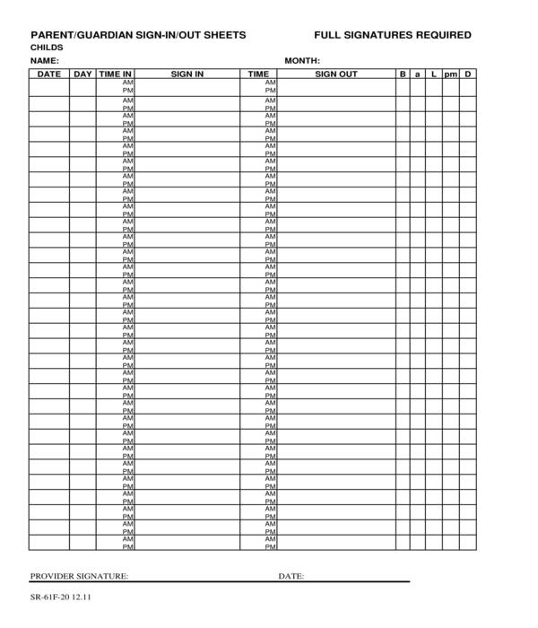 parent guardian sign in sheet