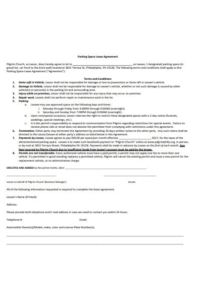 parking space lease agreement form