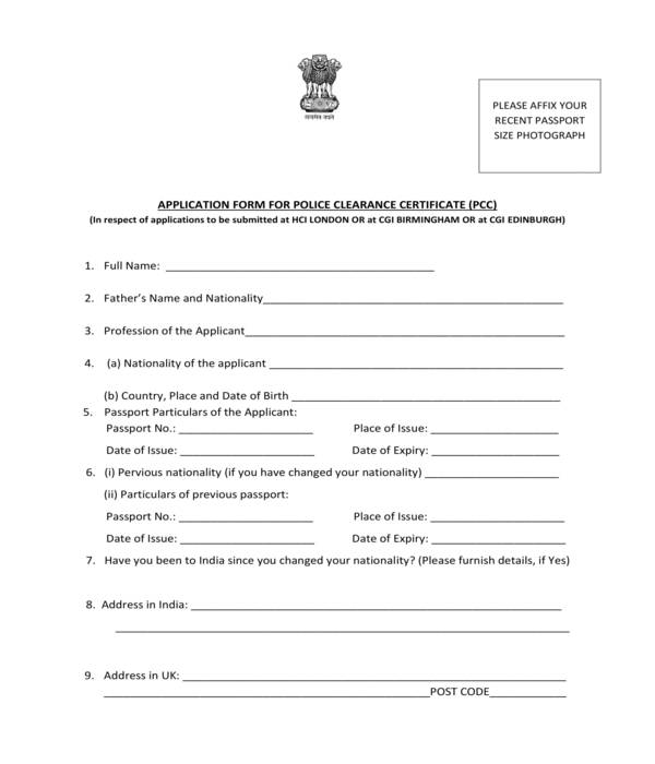 police clearance certificate application form