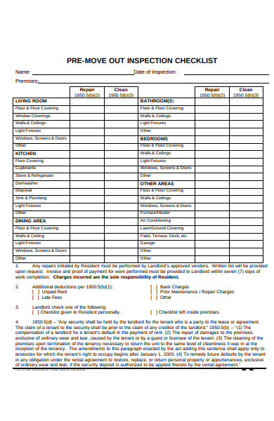 Rental checklist for tenant