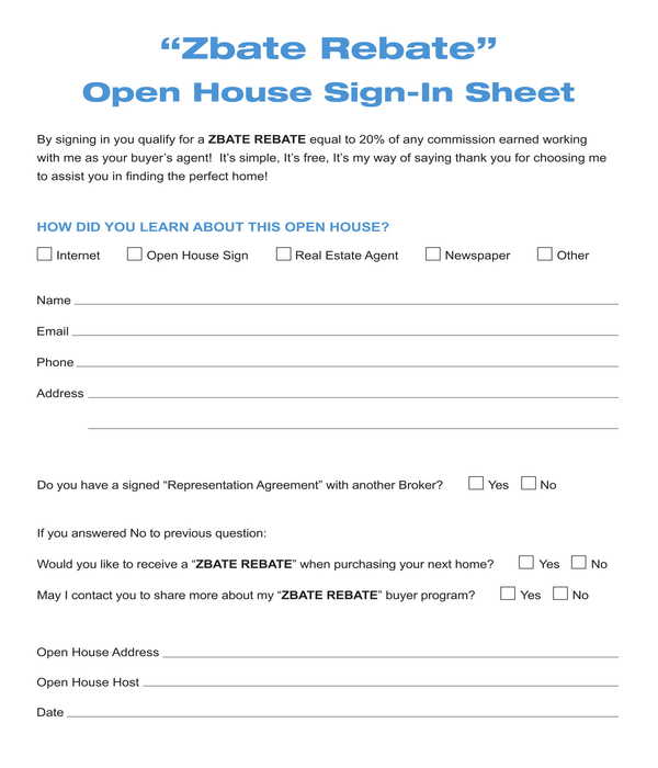 real estate open house sign in sheet sample