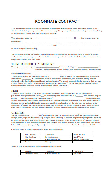 roommate agreement example