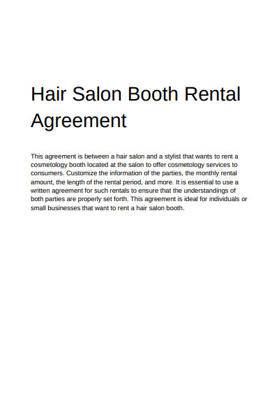 Free 4 Salon Booth Rental Agreement Forms In Pdf Ms Word 1234