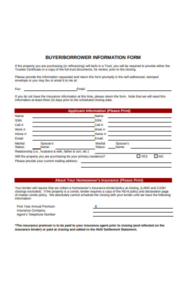 sample buyer information form
