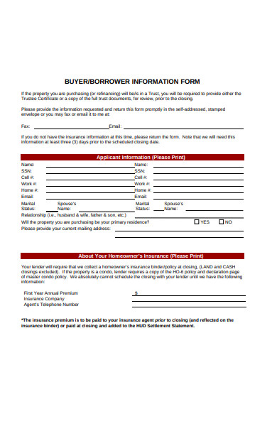 FREE 11+ Buyer Information Forms in PDF | MS Word | Excel