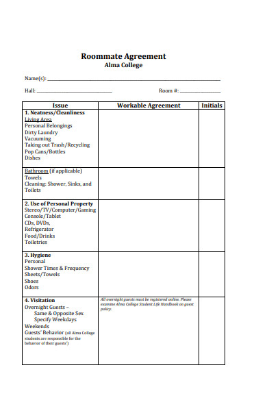 sample college roommate agreement