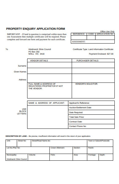 sample property enquiry application form