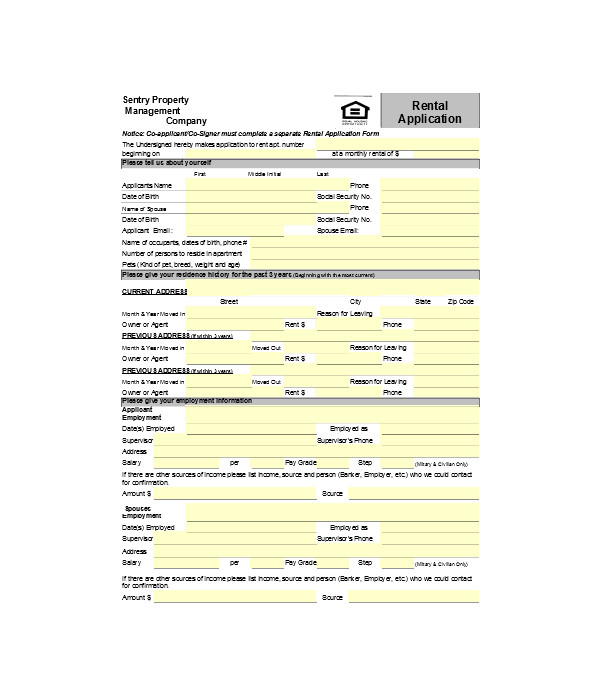 simple apartment rental application forms
