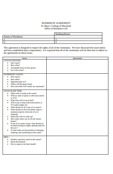 simple college roommate agreement