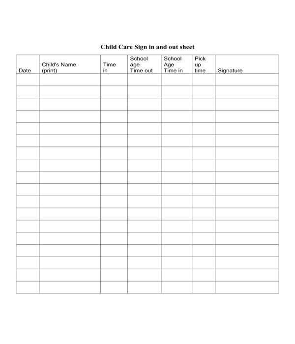 Free 5 Daycare Sign In Sheets In Pdf Ms Word