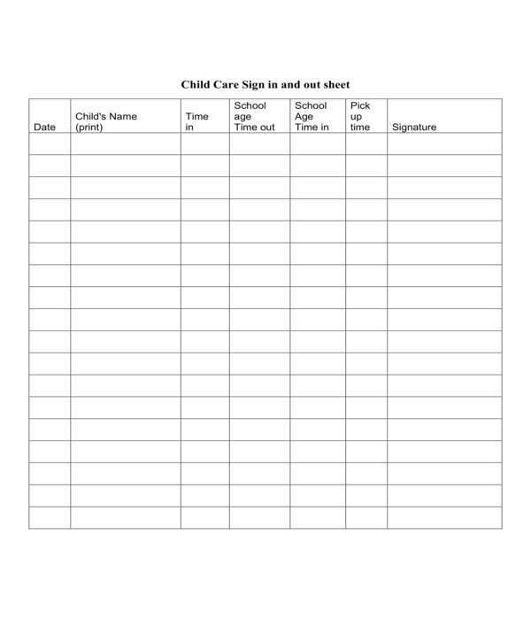 Free Printable Sign In And Out Sheets For Daycare