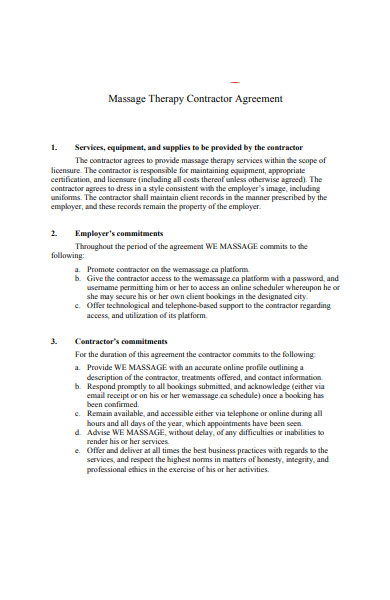 simple massage rental agreement
