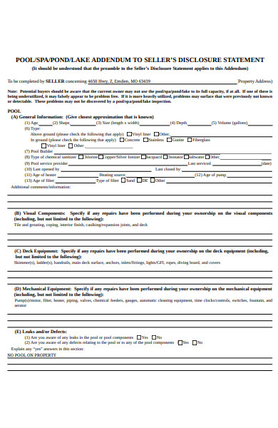 FREE 4+ Pool & Spa Lease Addendum Forms in PDF | MS Word
