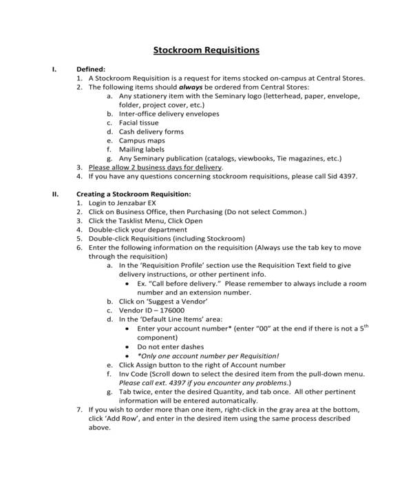 stockroom requisition instructions form