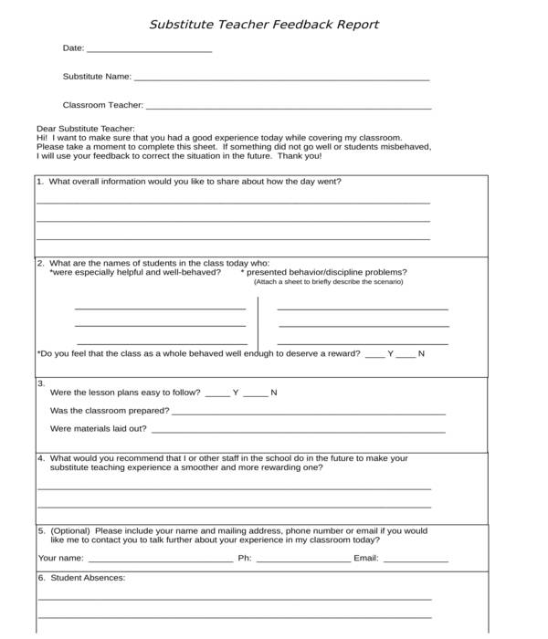 FREE 5+ Substitute Teacher Evaluation Forms in PDF | MS Word | Excel