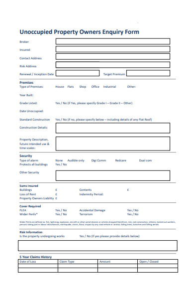 unoccupied property enquiry form