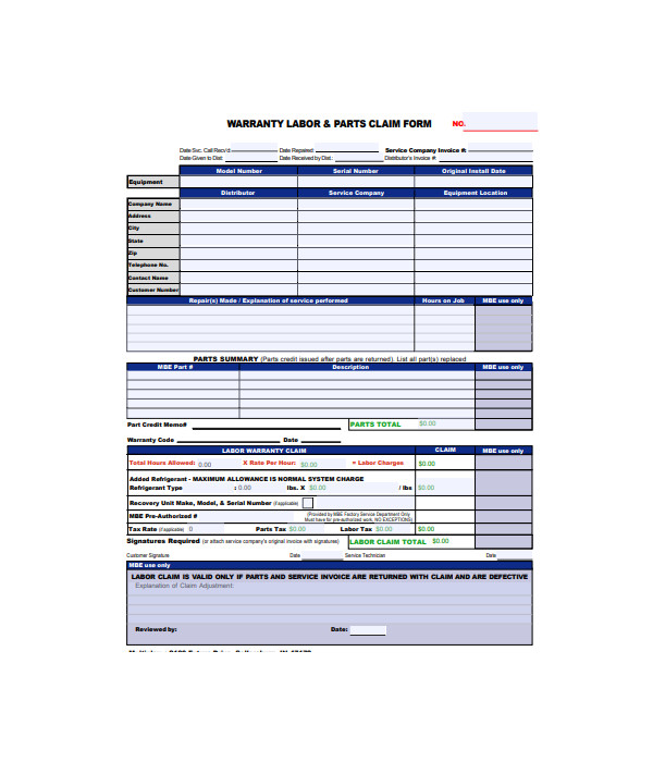 Free 7 Warranty Claim Forms In Ms Word Pdf Excel 