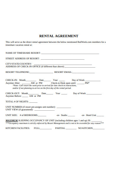 FREE 5  Weekly Rental Agreement Forms in PDF MS Word