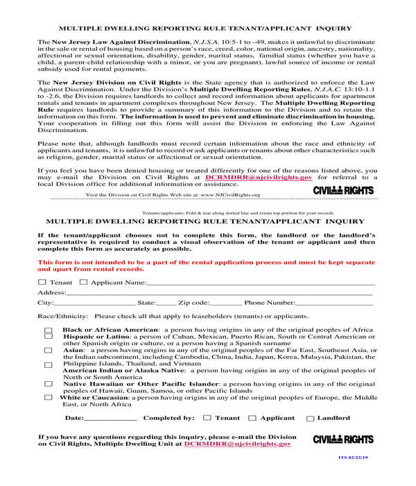 apartment tenant rental application and inquiry form