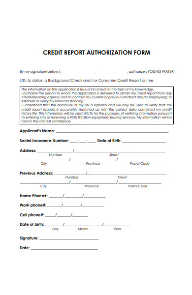 basic credit report authorization form