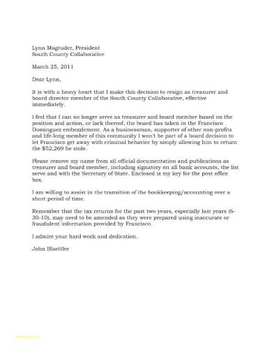 board member resignation letter sample 