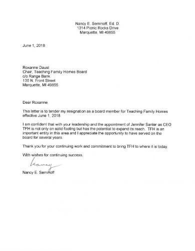 board of directors resignation letter sample