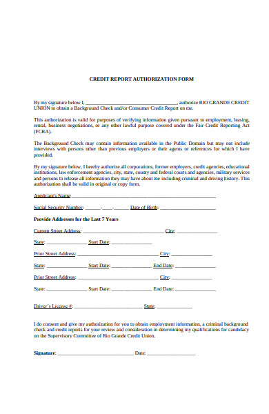 borrower credit report authorization form