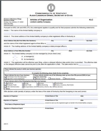 commonwealth of kentucky articles of organization form