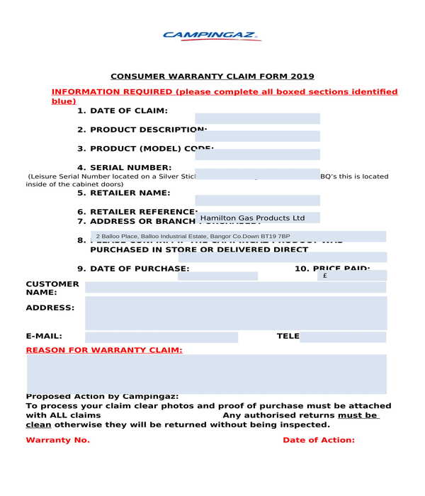 consumer warranty claim form