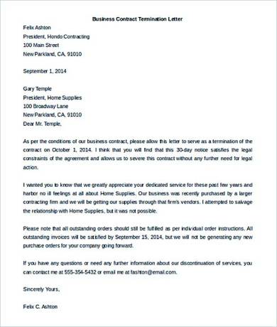 contractor business contract termination letter