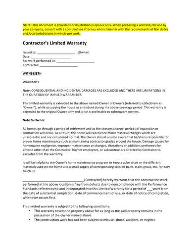 contractor limited warranty form