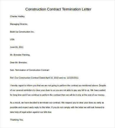 contractor termination letter of business contract