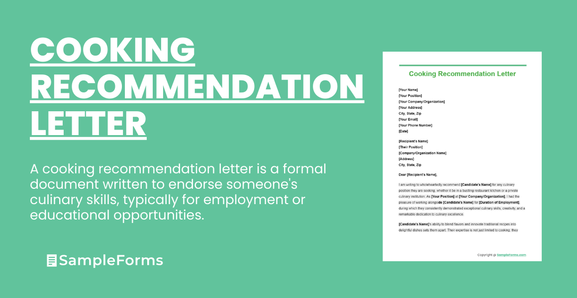 cooking recommendation letter