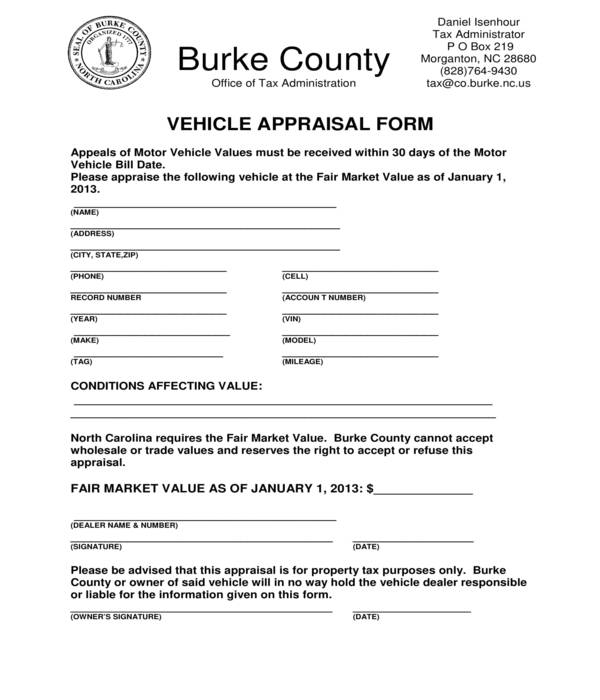 county vehicle appraisal form