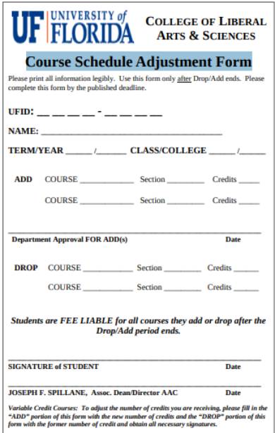 course schedule adjustment form template