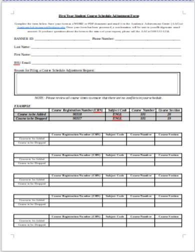 course schedule adjustment request form