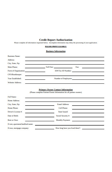 credit check report authorization form