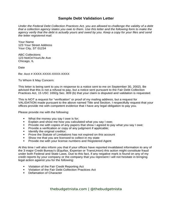 Debt Validation Sample Letter from images.sampleforms.com