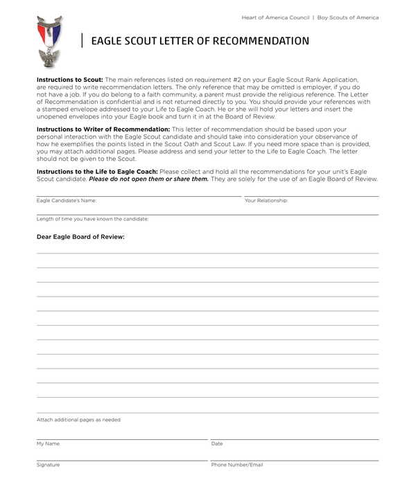 eagle scout letter of recommendation