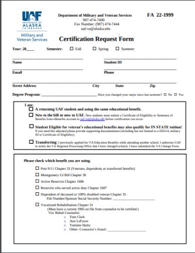 educational assistance certificate request form