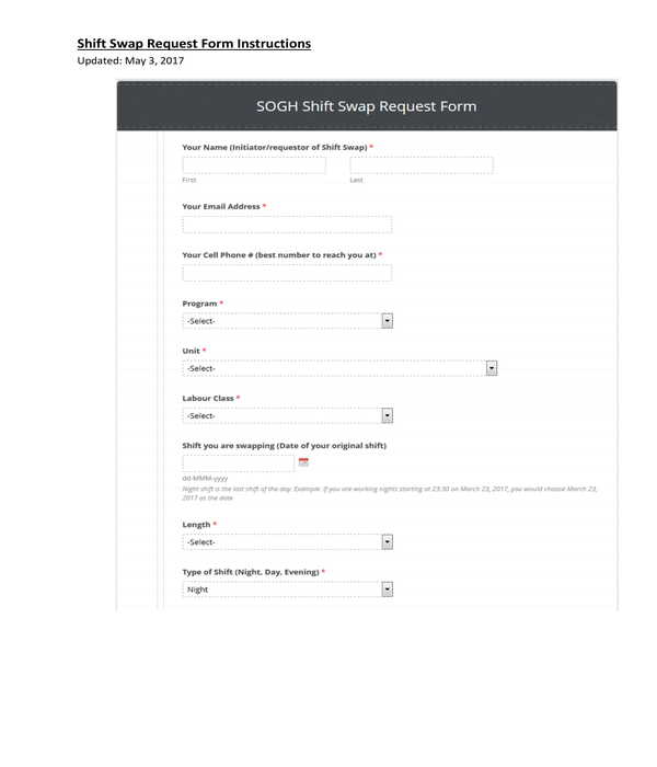 employee shift swap request form instructions form