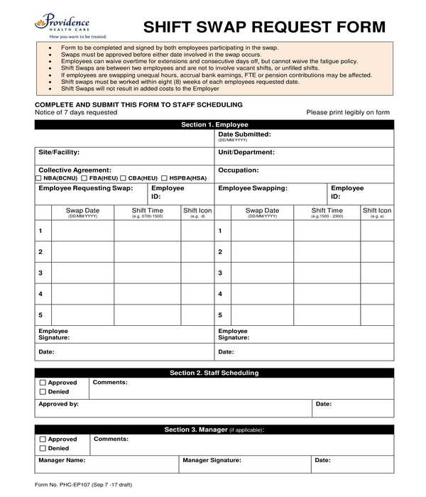 employee shift swap request form