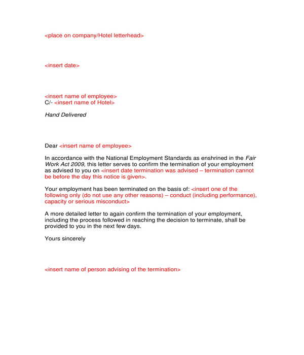 employment termination notice letter