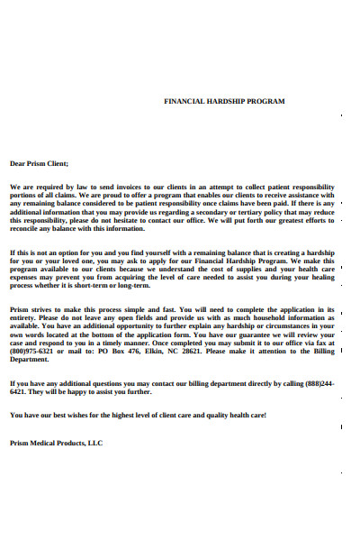 financial hardship letter 