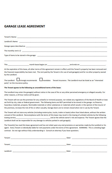 free 4 garage parking rental lease agreement forms in pdf ms word