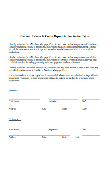 general credit report authorization form